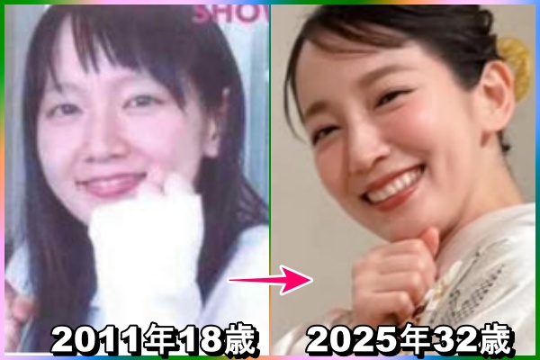 2011年18歳と2025年32歳の吉岡里穂さんの画像。