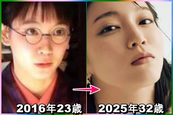 2016年23歳と2025年32歳の吉岡里穂さんの画像。
