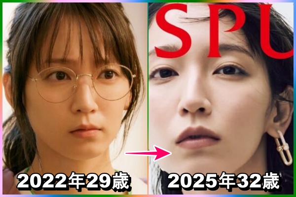 2022年29歳と2025年32歳の吉岡里穂さんの画像。